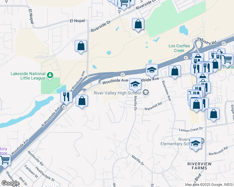 map of restaurants, bars, coffee shops, grocery stores, and more near in Lakeside
