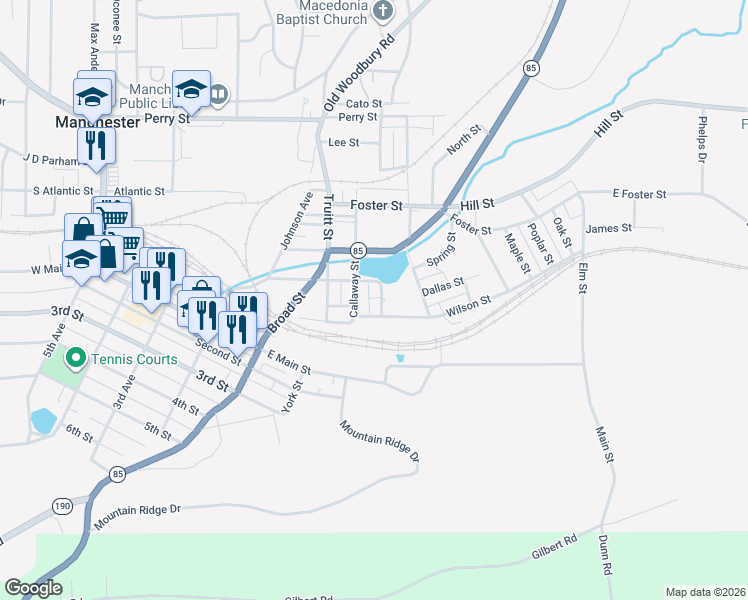 map of restaurants, bars, coffee shops, grocery stores, and more near 1 Perkins Street in Manchester