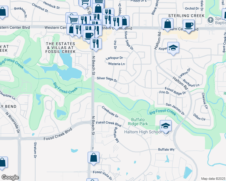 map of restaurants, bars, coffee shops, grocery stores, and more near 4024 Falcon Ridge Drive in Haltom City