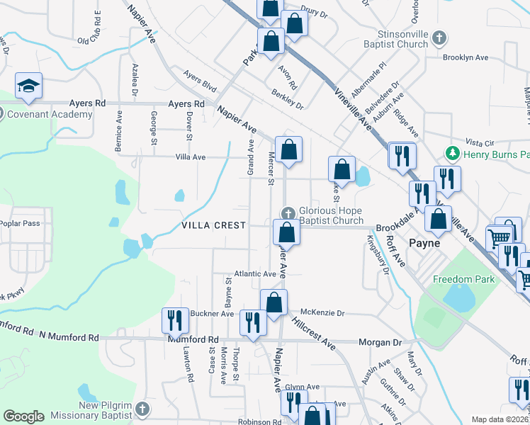 map of restaurants, bars, coffee shops, grocery stores, and more near 3893 Brookdale Avenue in Macon