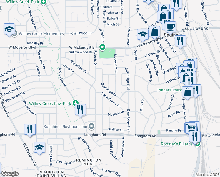 map of restaurants, bars, coffee shops, grocery stores, and more near 429 Guadalupe Drive in Fort Worth