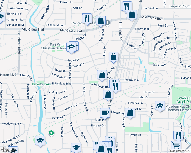 map of restaurants, bars, coffee shops, grocery stores, and more near 7751 North Richland Boulevard in North Richland Hills
