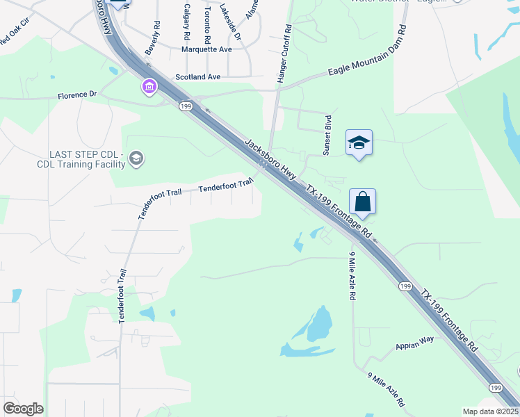 map of restaurants, bars, coffee shops, grocery stores, and more near 6101 Big Wood Court in Fort Worth