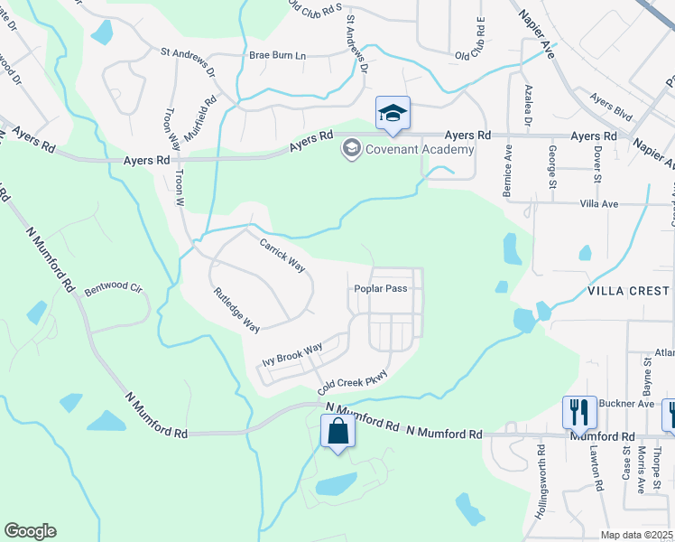 map of restaurants, bars, coffee shops, grocery stores, and more near 344 Ironwood Court in Macon