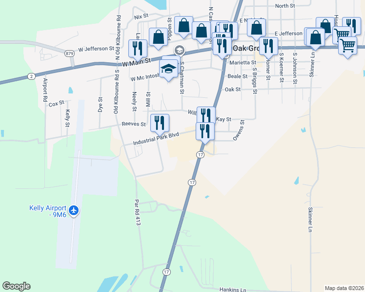map of restaurants, bars, coffee shops, grocery stores, and more near 705 Constitution Avenue in Oak Grove