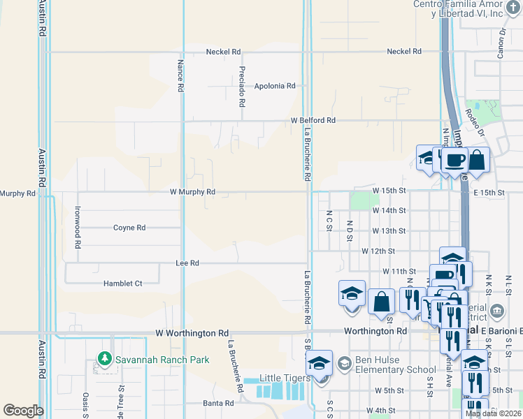 map of restaurants, bars, coffee shops, grocery stores, and more near 523 West Murphy Road in Imperial