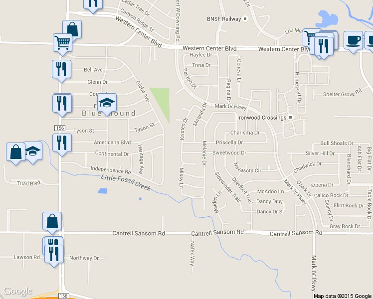 map of restaurants, bars, coffee shops, grocery stores, and more near 6101 Miranda Drive in Fort Worth