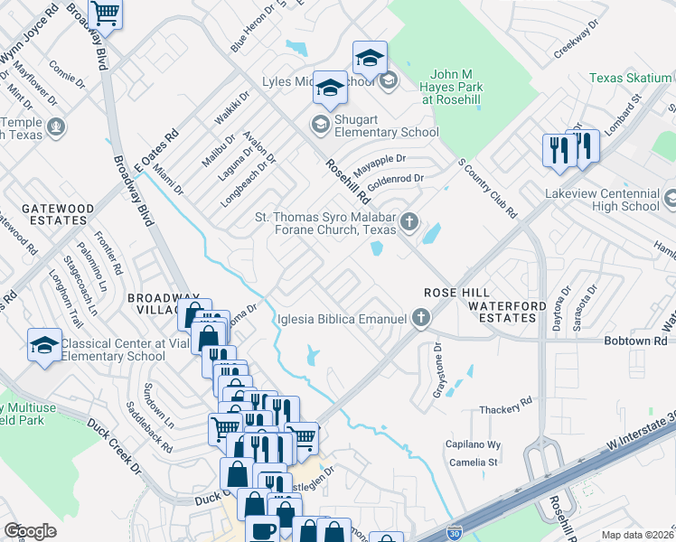 map of restaurants, bars, coffee shops, grocery stores, and more near 5118 Boca Raton Drive in Garland