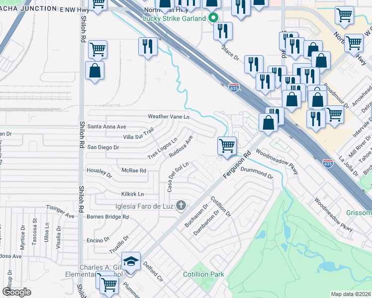 map of restaurants, bars, coffee shops, grocery stores, and more near 3839 Ruidosa Avenue in Dallas