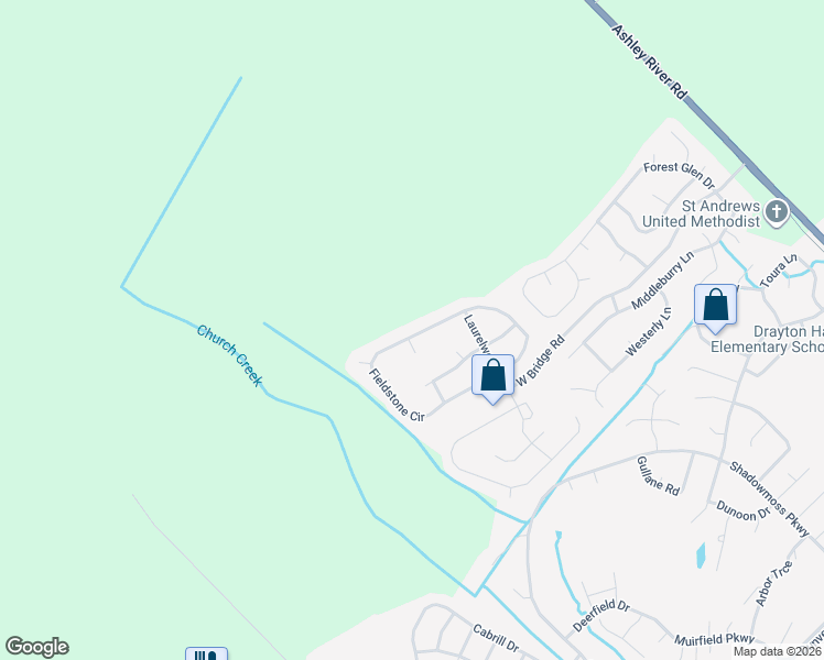 map of restaurants, bars, coffee shops, grocery stores, and more near 6052 Fieldstone Circle in Charleston