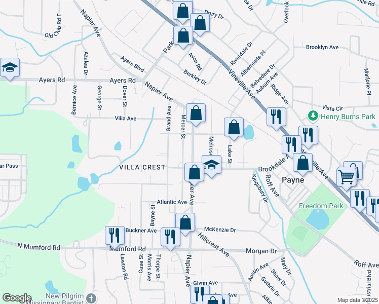 map of restaurants, bars, coffee shops, grocery stores, and more near 3860 Napier Avenue in Macon