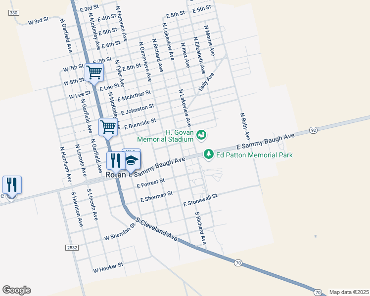map of restaurants, bars, coffee shops, grocery stores, and more near 607 East Mead Street in Rotan