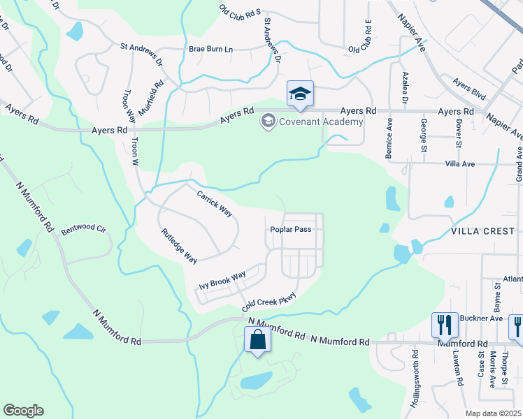 map of restaurants, bars, coffee shops, grocery stores, and more near 380 Ironwood Court in Macon