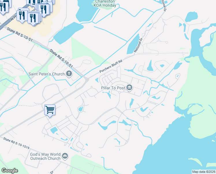 map of restaurants, bars, coffee shops, grocery stores, and more near 2999 Treadwell Street in Mount Pleasant