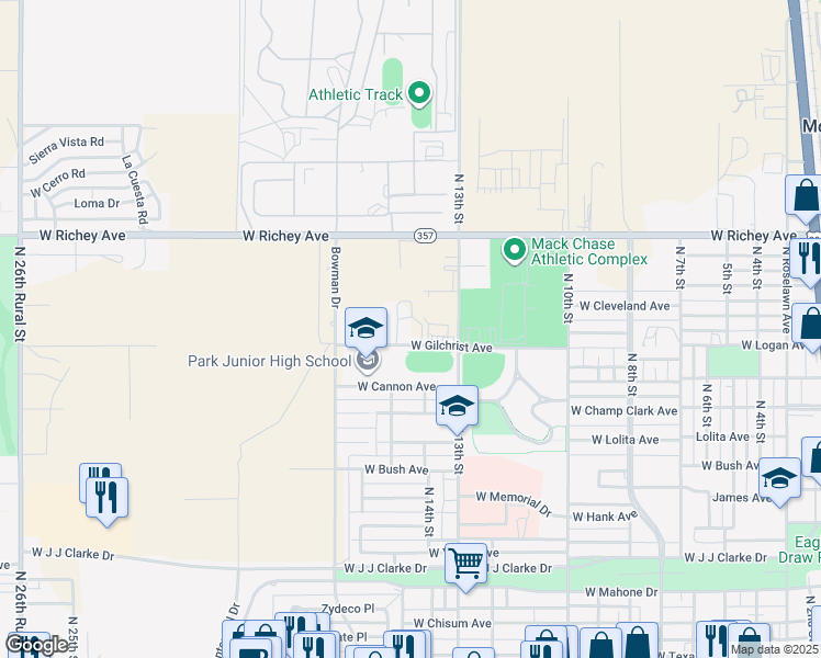 map of restaurants, bars, coffee shops, grocery stores, and more near 1402 West Gilchrist Avenue in Artesia