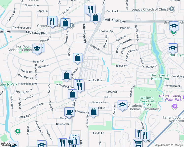 map of restaurants, bars, coffee shops, grocery stores, and more near 5932 Pedernales Ridge in North Richland Hills