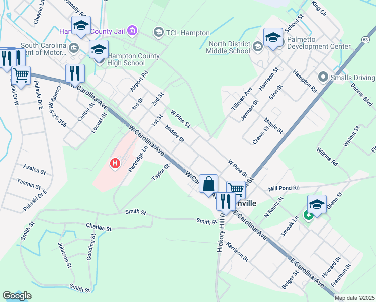 map of restaurants, bars, coffee shops, grocery stores, and more near 219 Middle Street in Hampton