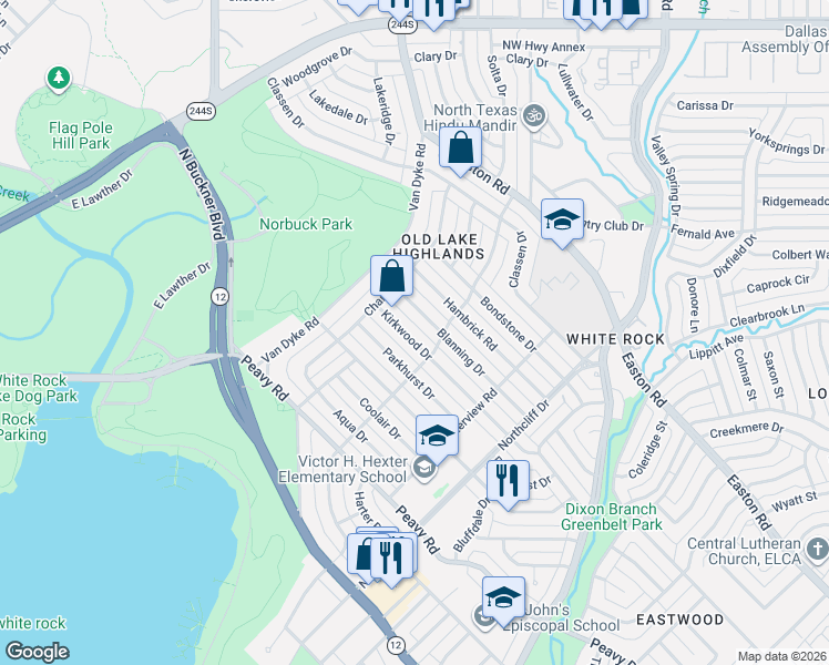 map of restaurants, bars, coffee shops, grocery stores, and more near 450 Blanning Drive in Dallas