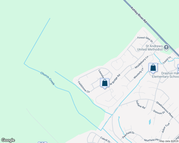 map of restaurants, bars, coffee shops, grocery stores, and more near 6052 Fieldstone Circle in Charleston
