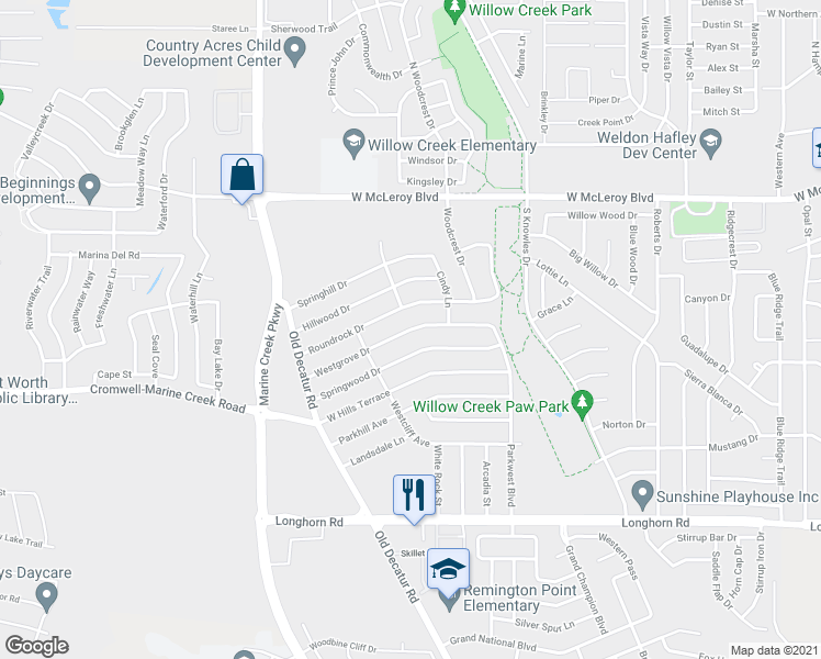 map of restaurants, bars, coffee shops, grocery stores, and more near Westgrove Drive in Saginaw