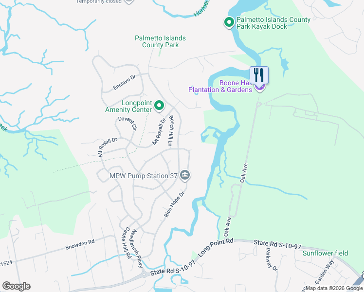 map of restaurants, bars, coffee shops, grocery stores, and more near 380 Rice Hope Drive in Mount Pleasant