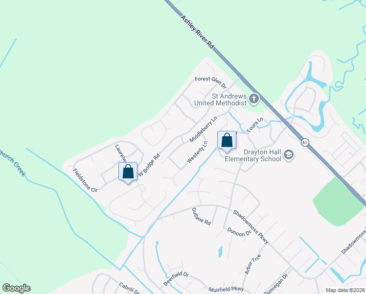 map of restaurants, bars, coffee shops, grocery stores, and more near 3298 Middleburry Lane in Charleston