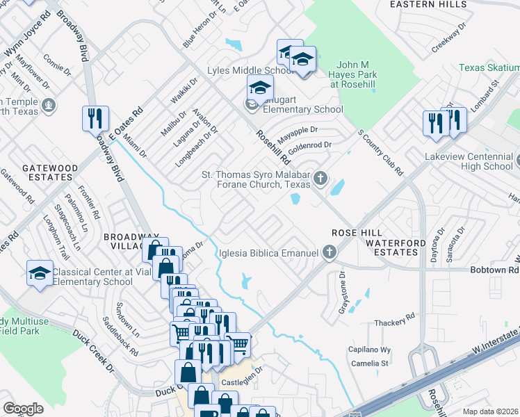 map of restaurants, bars, coffee shops, grocery stores, and more near 5118 Boca Raton Dr in Garland