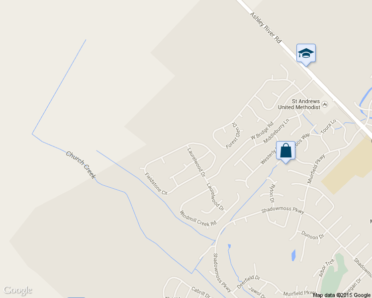 map of restaurants, bars, coffee shops, grocery stores, and more near 6075 Fieldstone Circle in Charleston