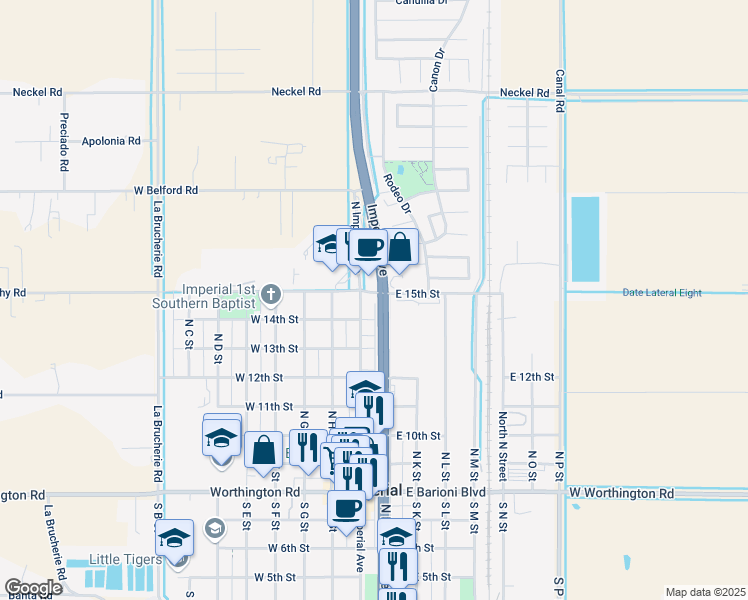 map of restaurants, bars, coffee shops, grocery stores, and more near 714 North Imperial Avenue in Imperial