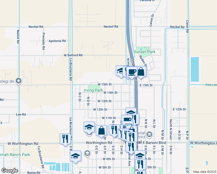 map of restaurants, bars, coffee shops, grocery stores, and more near 720 North F Street in Imperial