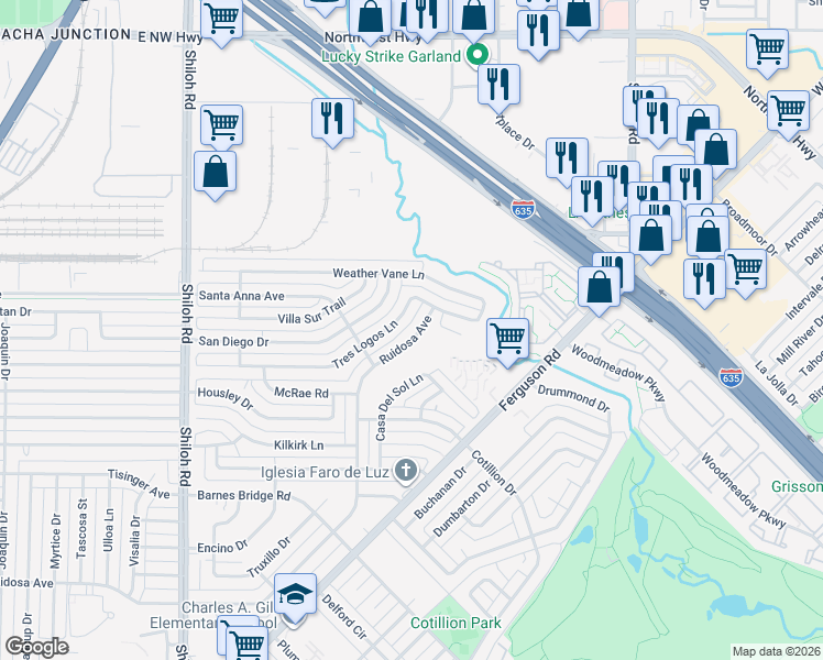 map of restaurants, bars, coffee shops, grocery stores, and more near 3839 Ruidosa Avenue in Dallas