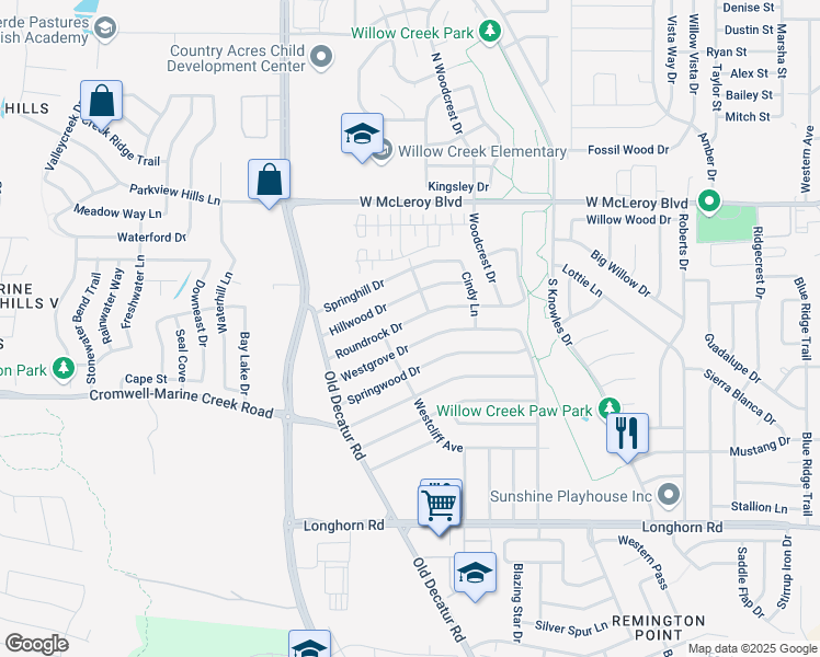 map of restaurants, bars, coffee shops, grocery stores, and more near 1079 Roundrock Dr in Saginaw