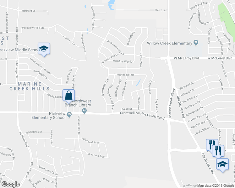 map of restaurants, bars, coffee shops, grocery stores, and more near 6366 Rainwater Way in Fort Worth