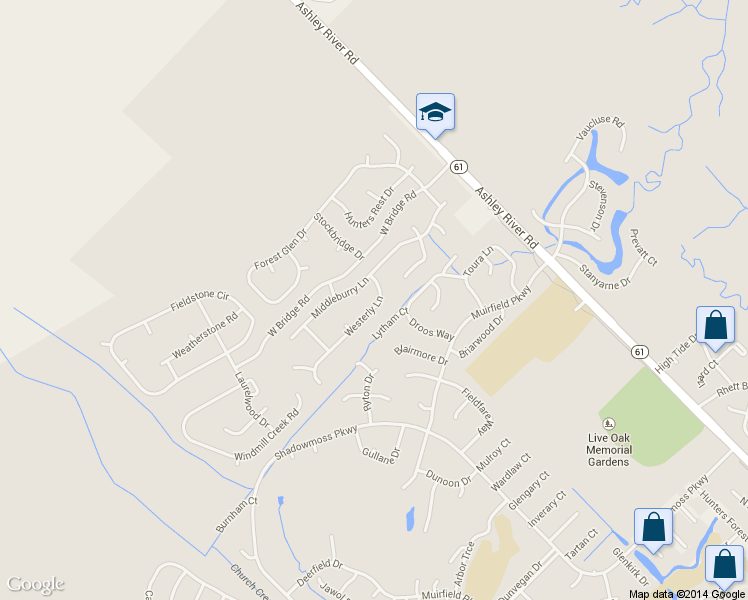 map of restaurants, bars, coffee shops, grocery stores, and more near 4117 Westerly Lane in Charleston