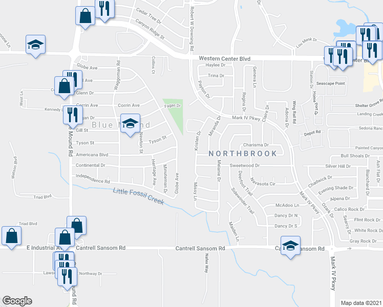 map of restaurants, bars, coffee shops, grocery stores, and more near 753 Globe Avenue in Blue Mound