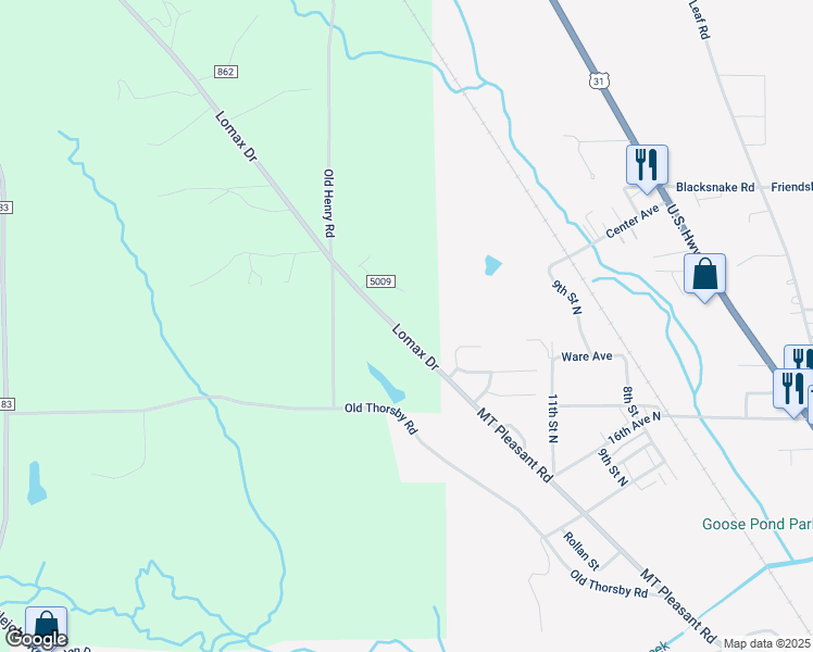 map of restaurants, bars, coffee shops, grocery stores, and more near 2170 County Road 81 in Clanton