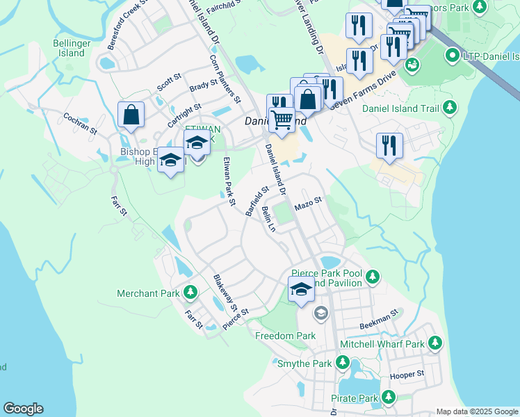 map of restaurants, bars, coffee shops, grocery stores, and more near 954 Crossing Street in Charleston