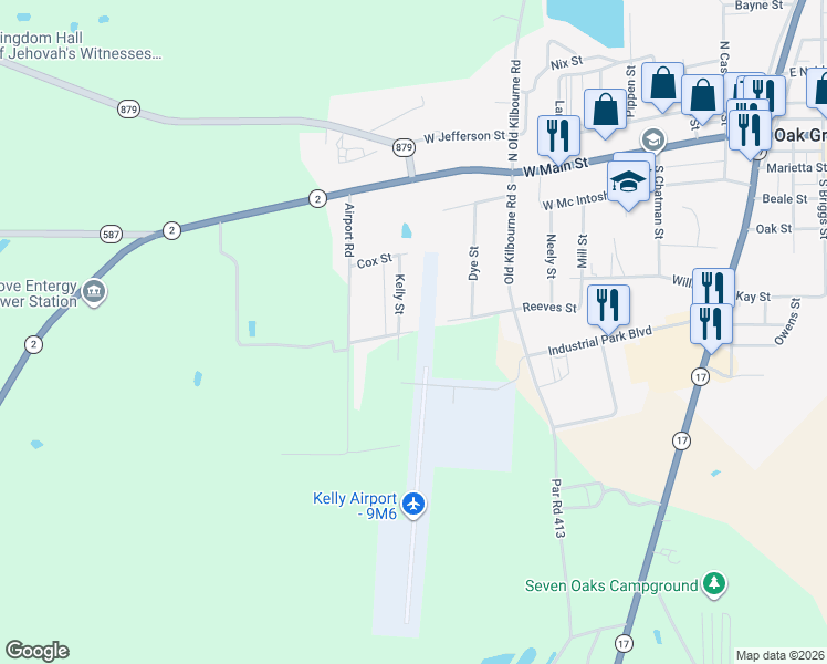 map of restaurants, bars, coffee shops, grocery stores, and more near 606 Airport Road in Oak Grove