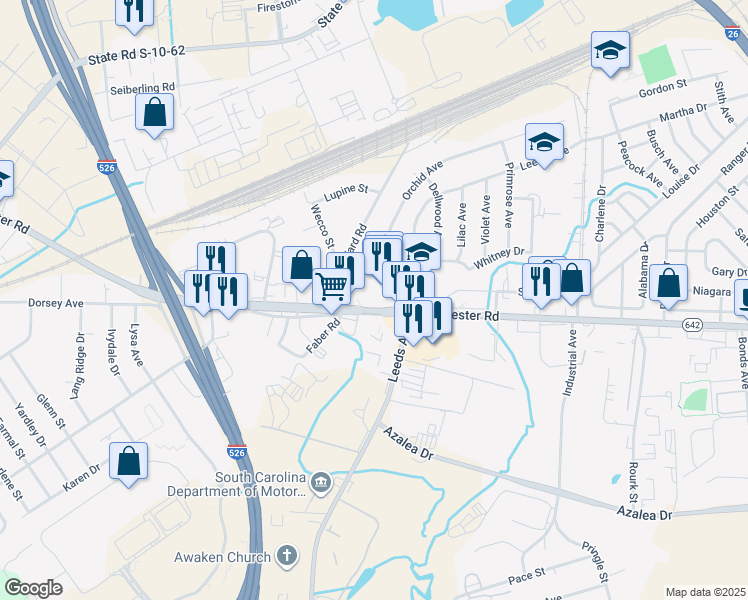 map of restaurants, bars, coffee shops, grocery stores, and more near 4400 Dorchester Road in North Charleston
