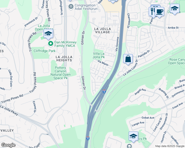 map of restaurants, bars, coffee shops, grocery stores, and more near 8009 Caminito Gianna in San Diego