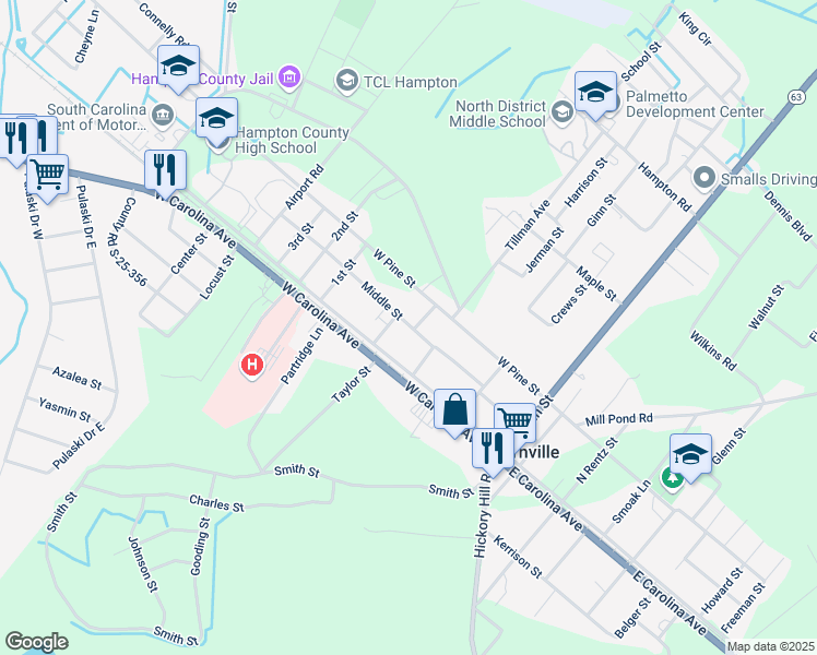 map of restaurants, bars, coffee shops, grocery stores, and more near 219 Middle Street in Hampton