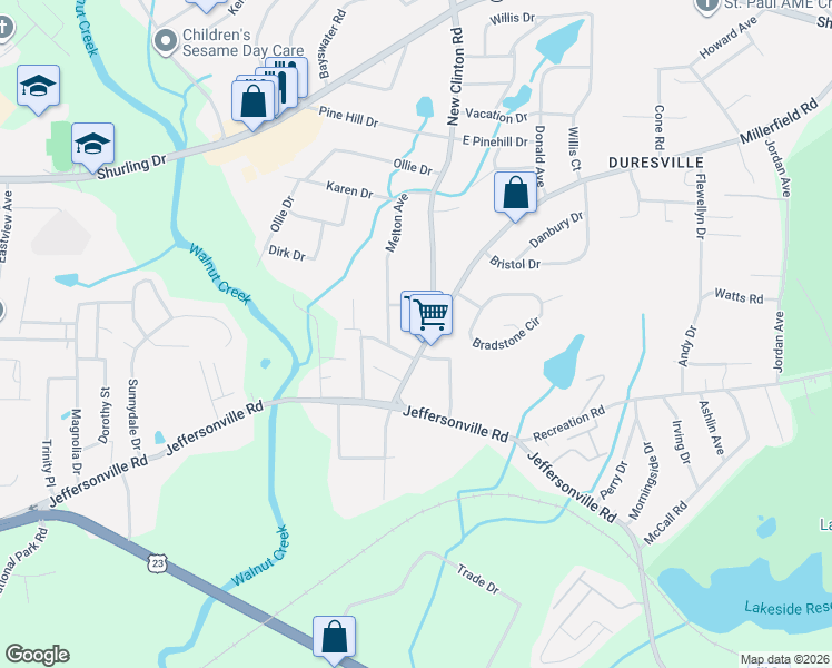 map of restaurants, bars, coffee shops, grocery stores, and more near 2044 Millerfield Road in Macon