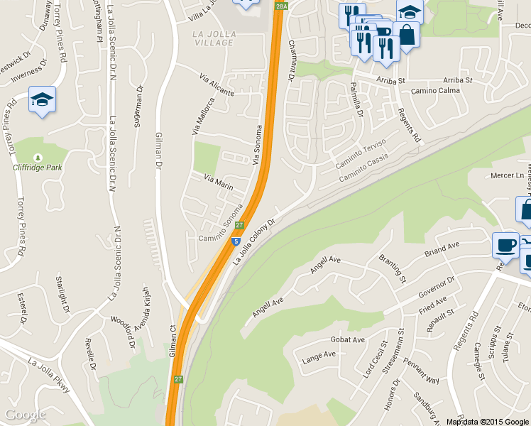 map of restaurants, bars, coffee shops, grocery stores, and more near 4085 Rosenda Court in San Diego