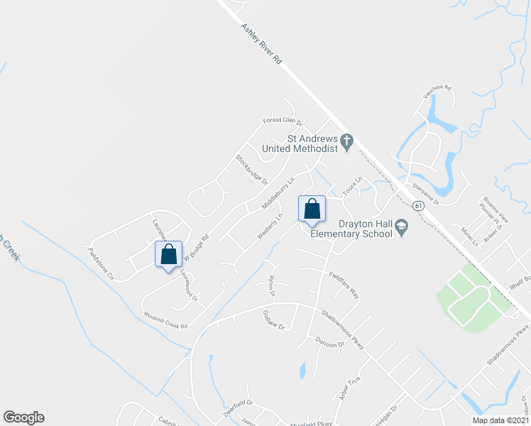 map of restaurants, bars, coffee shops, grocery stores, and more near 4117 Westerly Lane in Charleston