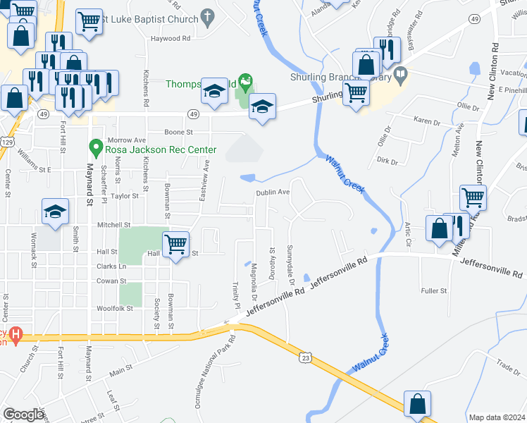 map of restaurants, bars, coffee shops, grocery stores, and more near 1060 Magnolia Drive in Macon