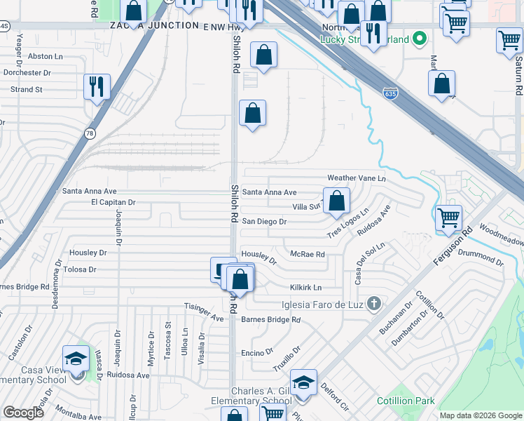 map of restaurants, bars, coffee shops, grocery stores, and more near 2922 Villa Sur Trail in Dallas