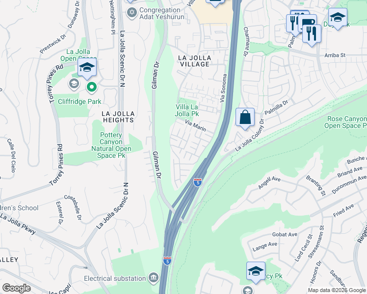 map of restaurants, bars, coffee shops, grocery stores, and more near 3279 Caminito Ameca in San Diego