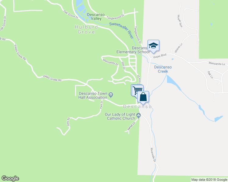 map of restaurants, bars, coffee shops, grocery stores, and more near 24578 Viejas Grade Road in Descanso