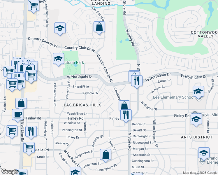 map of restaurants, bars, coffee shops, grocery stores, and more near 2418 West Northgate Drive in Irving