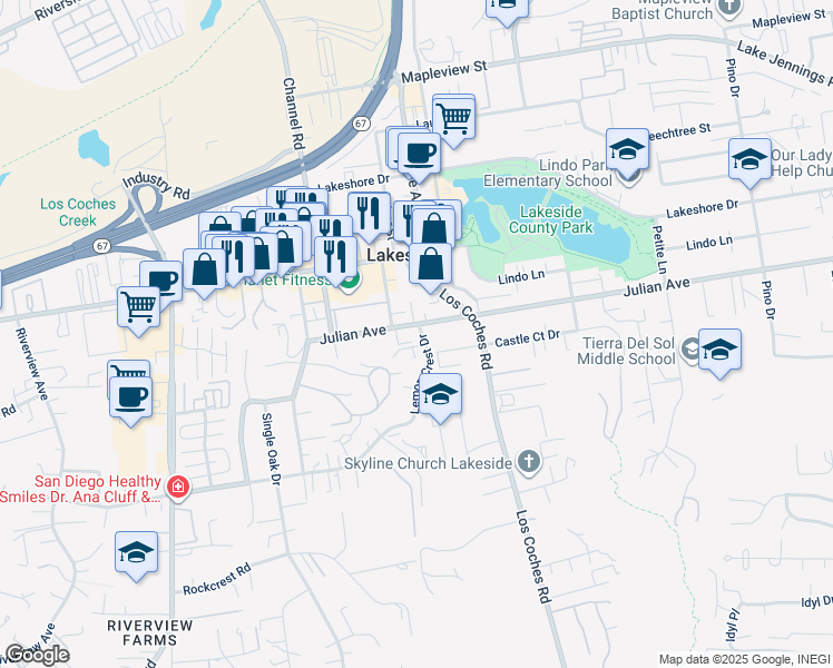 map of restaurants, bars, coffee shops, grocery stores, and more near in Winter Gardens